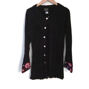 SWEATER SWEATER Chenille floral cuffs cardigan